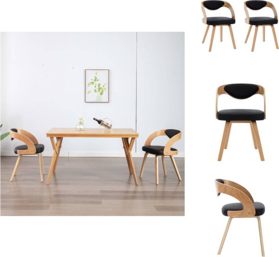 VidaXL Eetkamerstoel Eetkamerstoelen Bijzetstoel Bijzetstoelen Eetkamerstoelen 2 st gebogen hout en kunstleer - Foto 2
