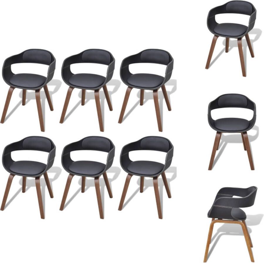 VidaXL Eetkamerstoel Eetkamerstoelen Keukenstoelen Keukenstoel Eetkamerstoelen 6 st gebogen hout en kunstleer zwart