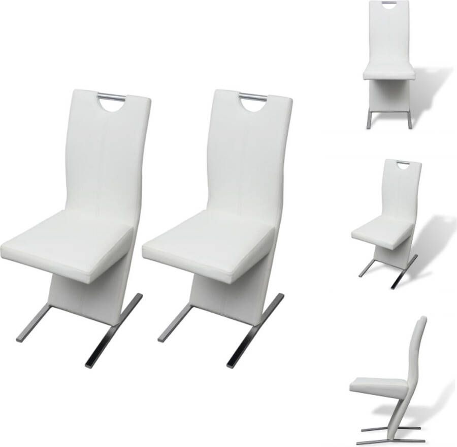 VidaXL Eetkamerstoelen Kunstleer Set van 6 Wit 40.5 x 61 x 99 cm Multiplex Staal Eetkamerstoel