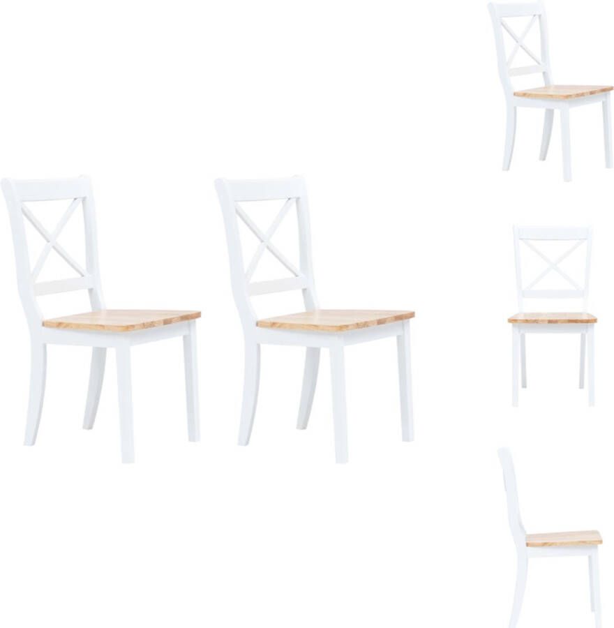 VidaXL Eetkamerstoel Eetkamerstoelen Dinerstoel Dinerstoelen Eetkamerstoelen 2 st massief rubberwood wit en lichthoutkleurig - Foto 2