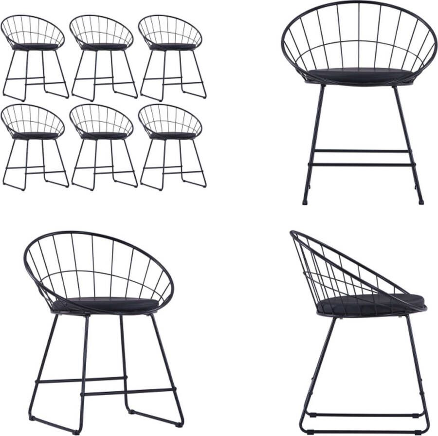 VidaXL Eetkamerstoelen met kunstleren zittingen 6 st staal zwart Eetkamerstoel Eetkamerstoelen Dinerstoel Dinerstoelen