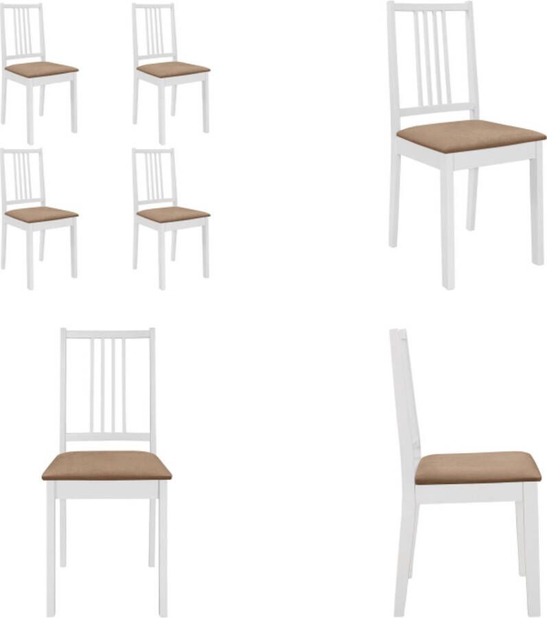 VidaXL Eetkamerstoelen met kussens 4 st massief hout wit Eetkamerstoel Eetkamerstoelen Eetstoel Eetstoelen