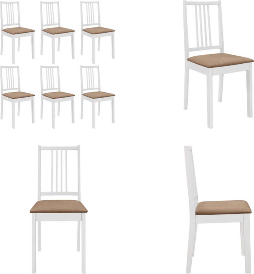 VidaXL Eetkamerstoelen met kussens 6 st massief hout wit Eetkamerstoel Eetkamerstoelen Eetstoel Eetstoelen