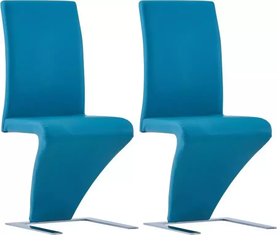 VidaXL Eetkamerstoelen met zigzag-vorm 2 st kunstleer blauw