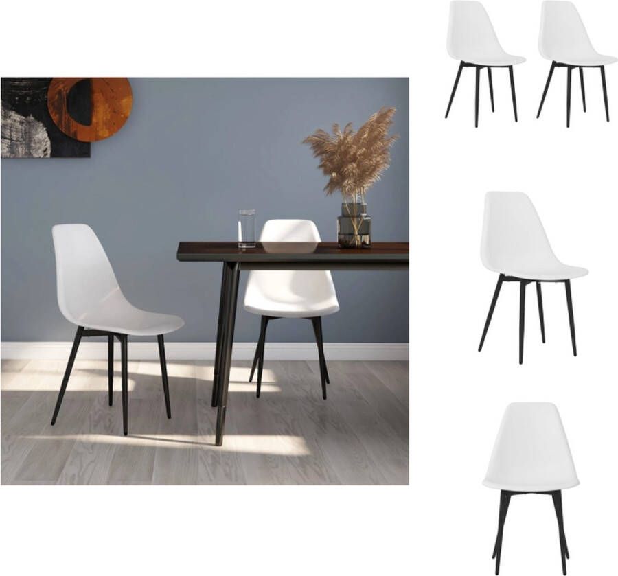 VidaXL Eetkamerstoelen Minimalistisch Set van 2 Wit PP en Gepoedercoat Metaal 46x52x84 cm (BxDxH) Eetkamerstoel - Foto 3