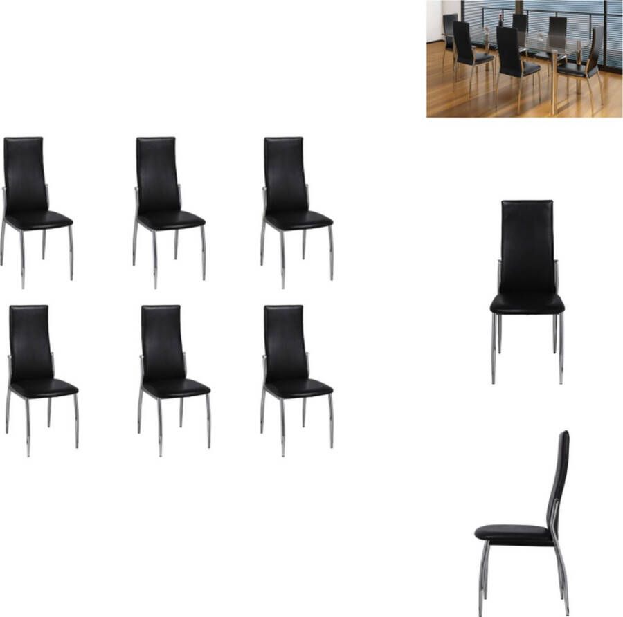 vidaXL Eetkamerstoelen Modern Set van 6 Ergonomisch ontwerp Robuuste constructie Chroom poten Zwart 43 x 54 x 100 cm Eetkamerstoel