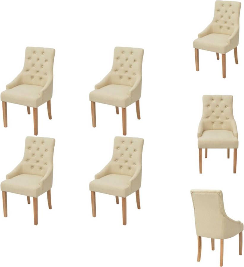VidaXL Eetkamerstoelen 4 stuks Crème Stof Eetkamerstoelen Stoffen Stoelen Luxe Stoelen Eikenhouten Meubels Eetkamersets - Foto 3