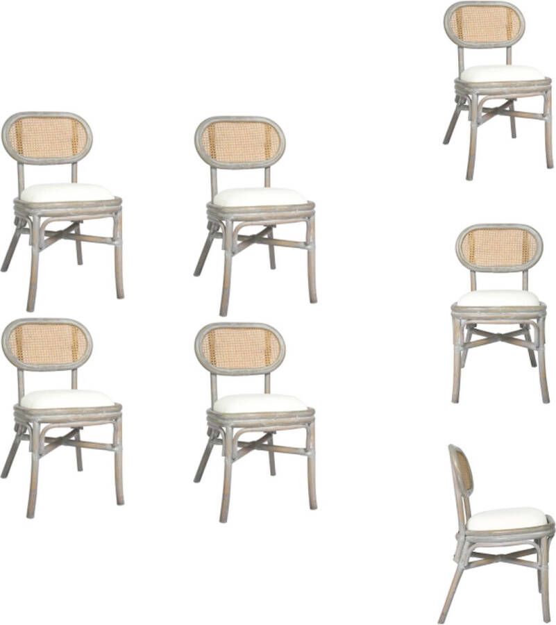 VidaXL Eetkamerstoelen Rattan Ergonomisch ontworpen Crèmewit kussen Grijs 46x53x83 cm Eetkamerstoel - Foto 2