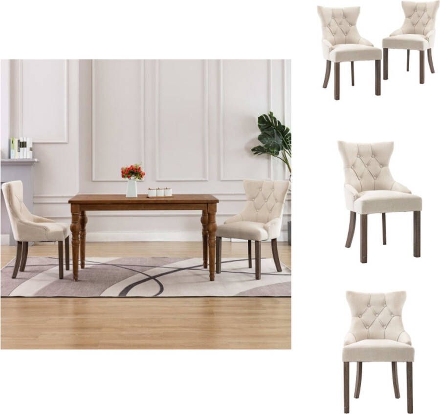 VidaXL Eetkamerstoel Eetkamerstoelen Dinerstoel Dinerstoelen Eetkamerstoelen 2 st stof beige - Foto 2