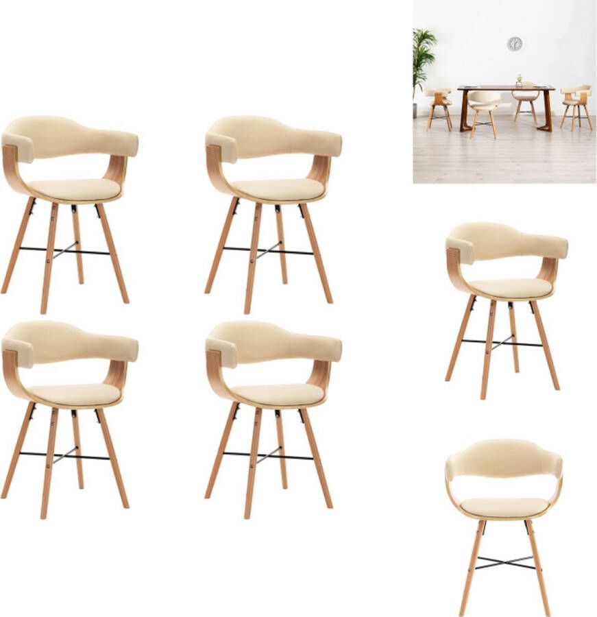 VidaXL Eetkamerstoel Eetkamerstoelen Keukenstoelen Keukenstoel Eetkamerstoelen 4 st kunstleer en gebogen hout crème - Foto 2