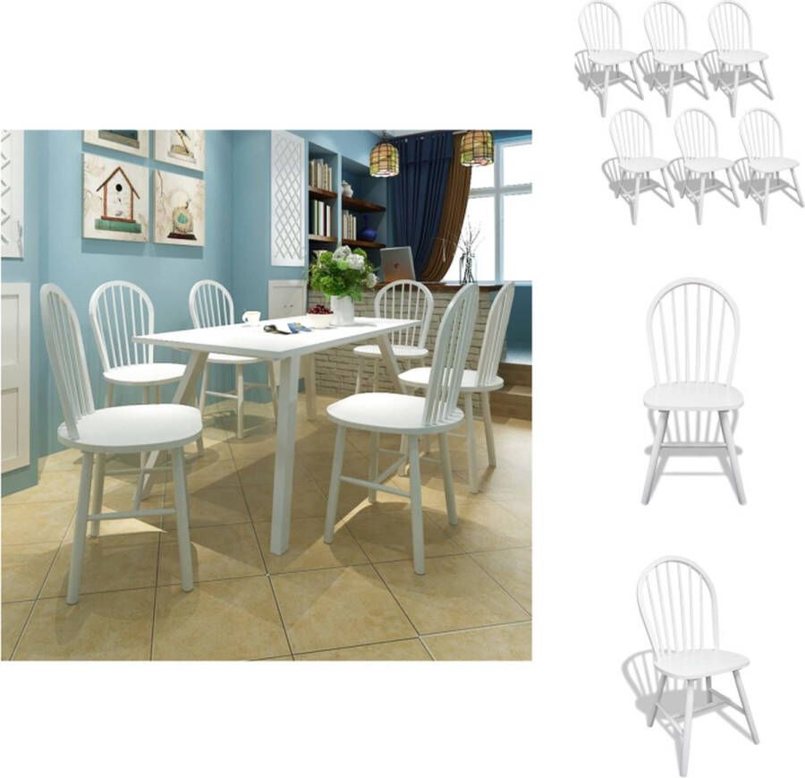 VidaXL Eetkamerstoel Eetkamerstoelen Houten Eetstoel Houten Eetstoelen Eetkamerstoelen 6 st massief rubberwood wit - Foto 2