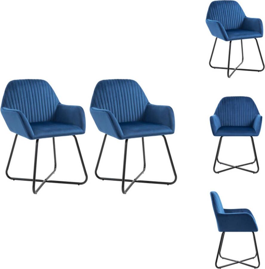 VidaXL Eetkamerstoelen Set van 2 Fluweel Blauw 61 x 61 x 84 cm Eetkamerstoel