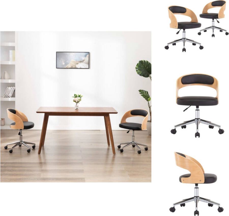 VidaXL Eetkamerstoelen Set van 2 Zwart Kunstleer Ergonomisch Design Met Wieltjes Eenvoudige Montage 48x53x66.5-74.5cm Eetkamerstoel