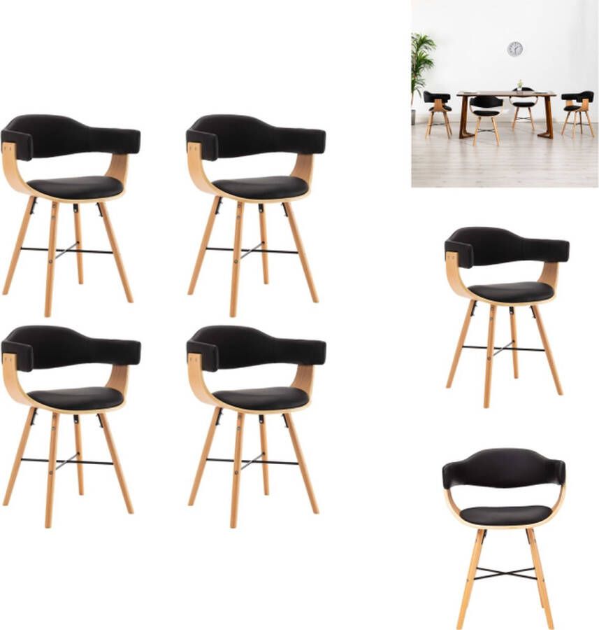 VidaXL Eetkamerstoelen Set van 4 Zwart Lichtbruin Gebogen houten frame 52.5 x 47 x 75.5 cm Eetkamerstoel