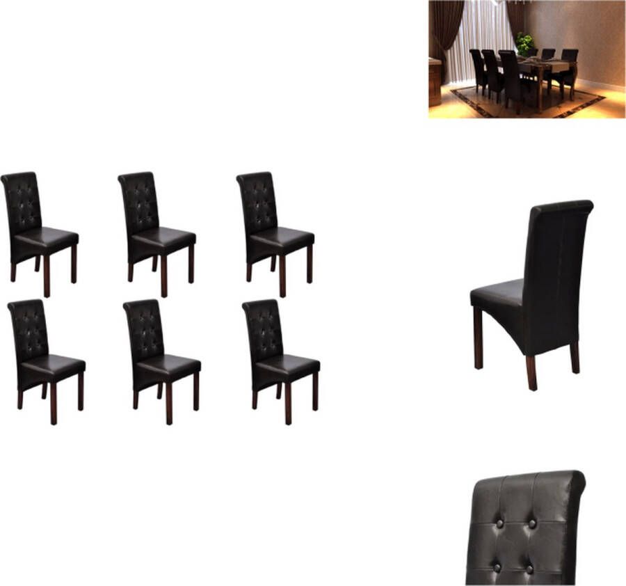 The Living Store Eetkamerstoelen Set van 6 Antiek design Ergonomische zitting en rugleuning Massief hout Donkerbruine afwerking Veilig afgeronde hoeken Eenvoudig te onderhouden Duurzaam synthetisch leer Bruin 43x52x95cm - Foto 2