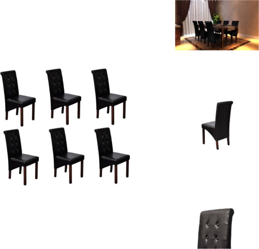 VidaXL Eetkamerstoelen Set van 6 Antiek design Ergonomische zitting Massief hout Donkerbruin 43 x 52 x 95 cm Eetkamerstoel - Foto 2