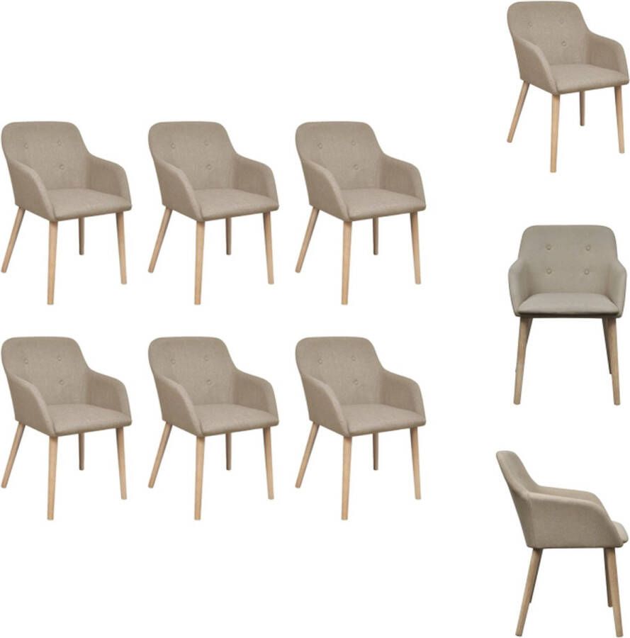 VidaXL Eetkamerstoel Eetkamerstoelen Eetkamer Stoel Eetkamer Stoelen Eetkamerstoelen 6 st stof en massief eikenhout beige - Foto 2