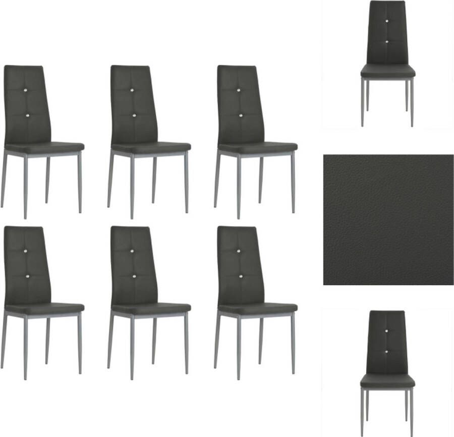 The Living Store Eetkamerstoelen Set van 6 Grijs 43 x 43.5 x 96 cm Kunstleer Eetkamerstoelen Keukenstoelen Kunstleder Meubilair Grijze Stoelen Dining Chairs - Foto 2