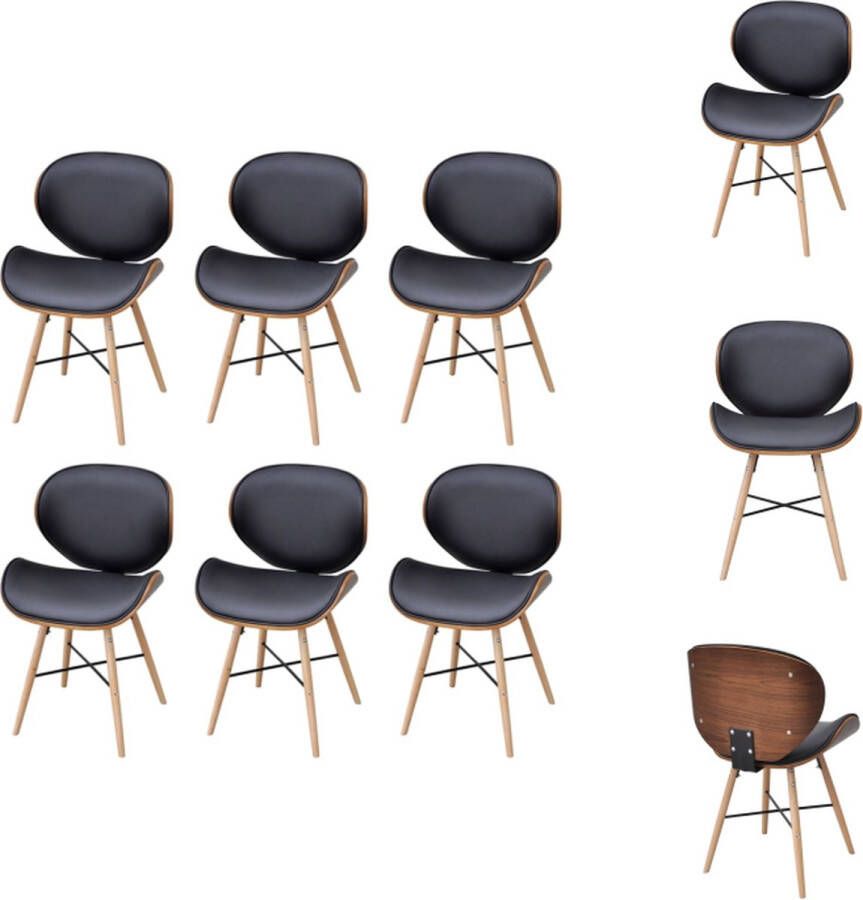 VidaXL Eetkamerstoelen 6 stuks Kunstleer Zwart Bruin Gebogen houten frame Afmetingen- 51.5x54x78cm Eetkamerstoel