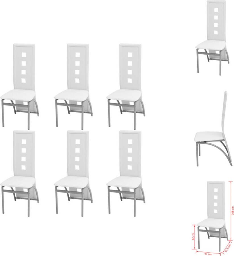 VidaXL Eetkamerstoelen Set van 6 Wit 43 x 55.5 x 108 cm Stalen frame Kunstleren bekleding Eetkamerstoel