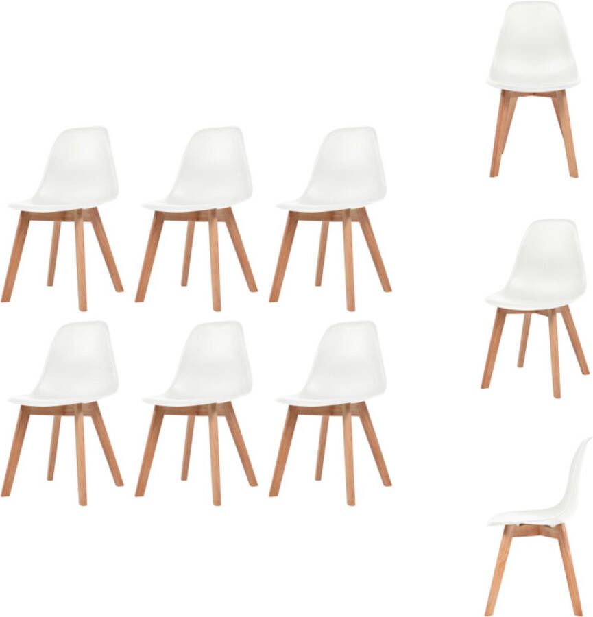 VidaXL Eetkamerstoelen Set van 6 Wit Kunststof zitting Rubberhouten poten 46.5 x 47.5 x 83 cm (B x D x H) Eetkamerstoel