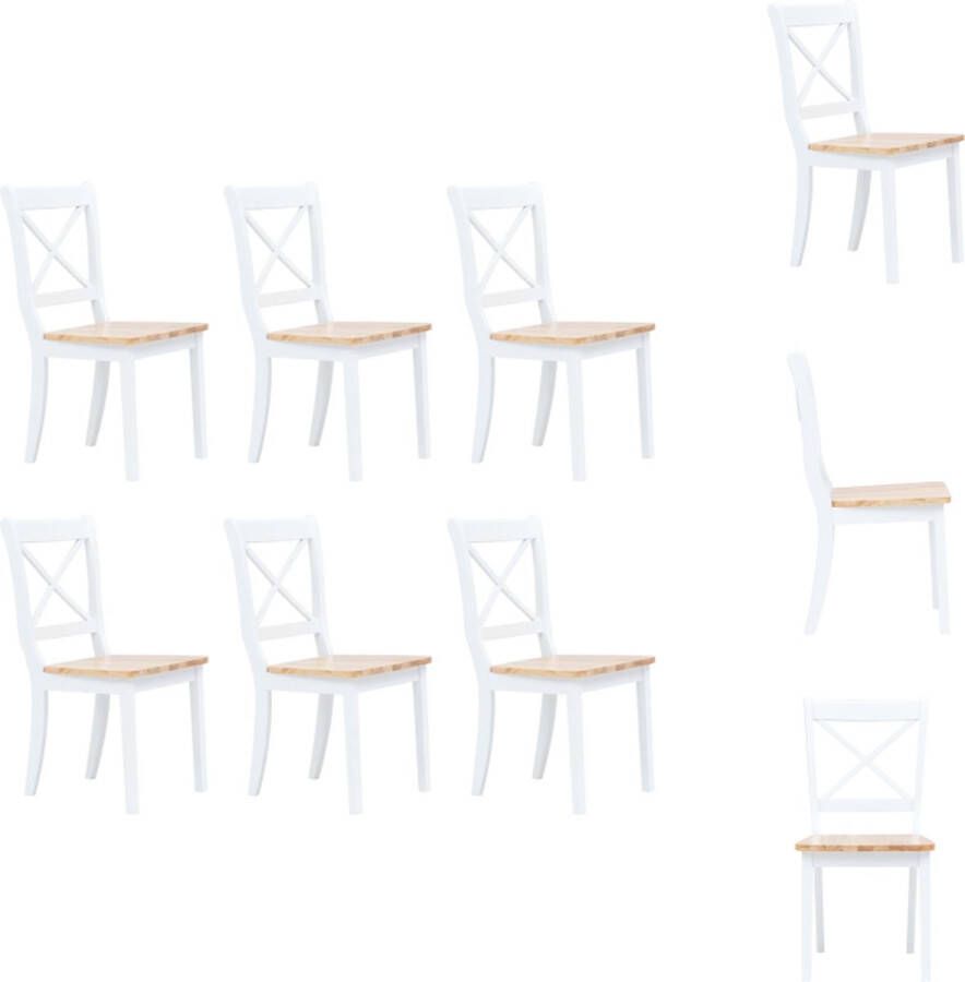 VidaXL Eetkamerstoel Eetkamerstoelen Dinerstoel Dinerstoelen Eetkamerstoelen 6 st massief rubberwood wit en lichthoutkleurig