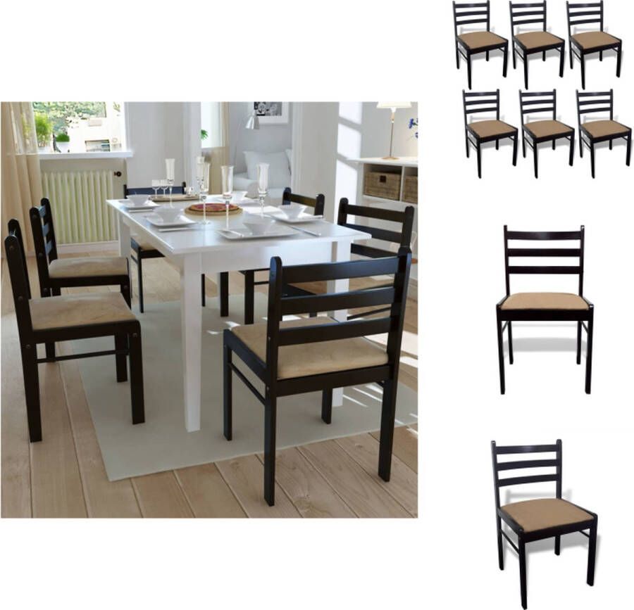 VidaXL Eetkamerstoel Eetkamerstoelen Keukenstoelen Keukenstoel Eetkamerstoelen 6 st massief hout en fluweel bruin - Foto 2