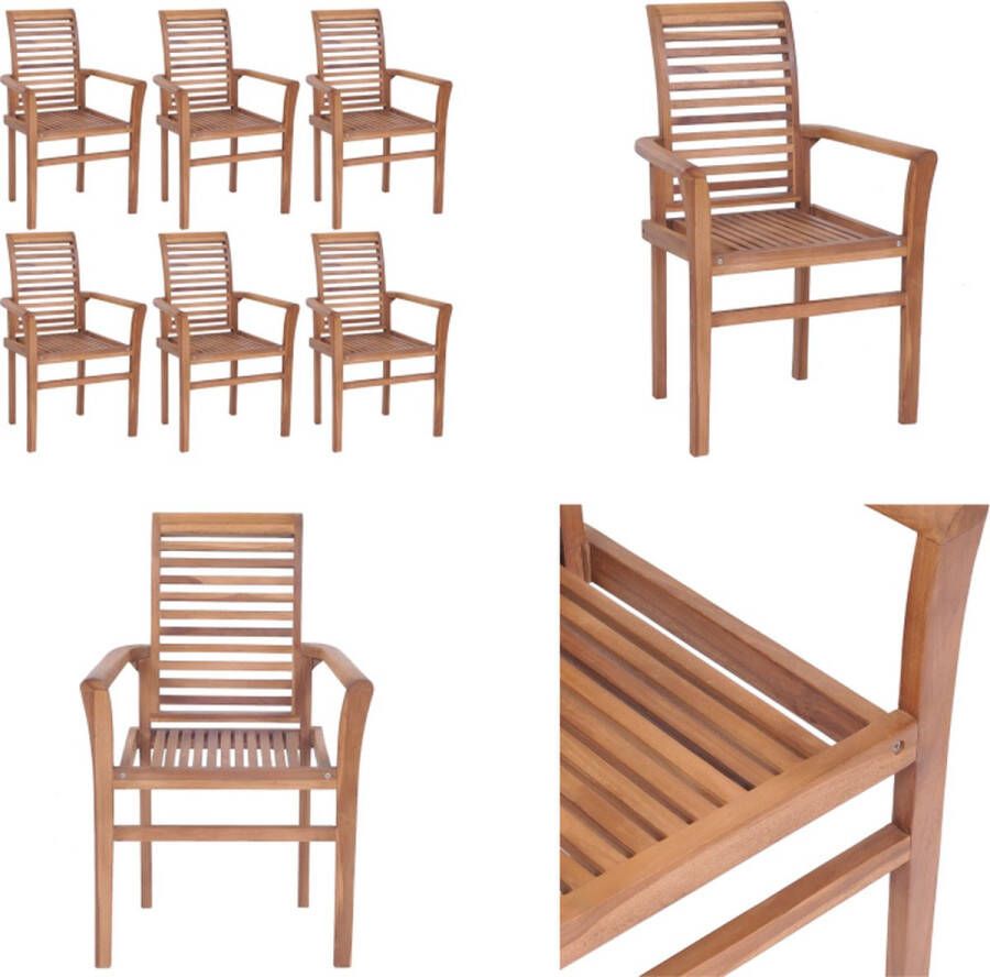 VidaXL Eetkamerstoelen stapelbaar 6 st massief teakhout Eetkamerstoel Eetkamerstoelen Buitenstoel Buitenstoelen