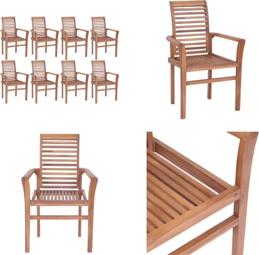 VidaXL Eetkamerstoelen stapelbaar 8 st massief teakhout Eetkamerstoel Eetkamerstoelen Buitenstoel Buitenstoelen