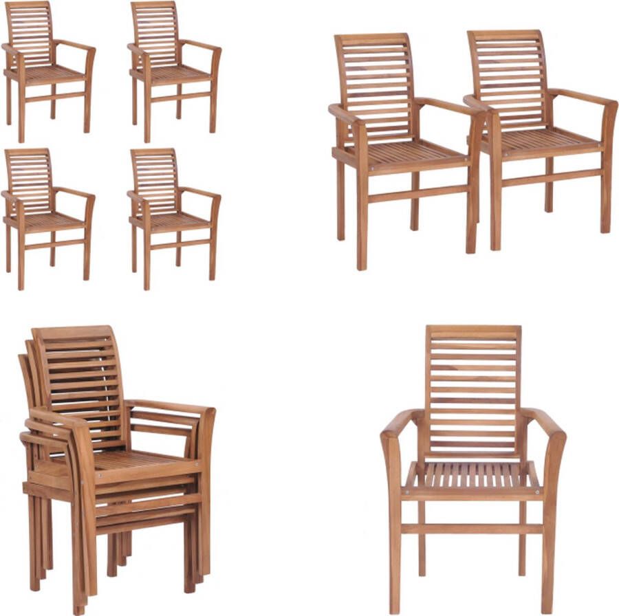 VidaXL Eetkamerstoelen stapelbaar massief teakhout 4 st Eetkamerstoel Eetkamerstoelen Buitenstoel Buitenstoelen
