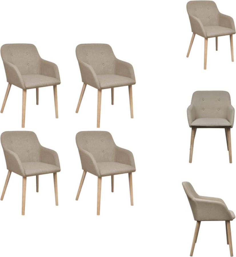 VidaXL Eetkamerstoel Eetkamerstoelen Eetkamer Stoel Eetkamer Stoelen Eetkamerstoelen 4 st stof en massief eikenhout beige - Foto 2