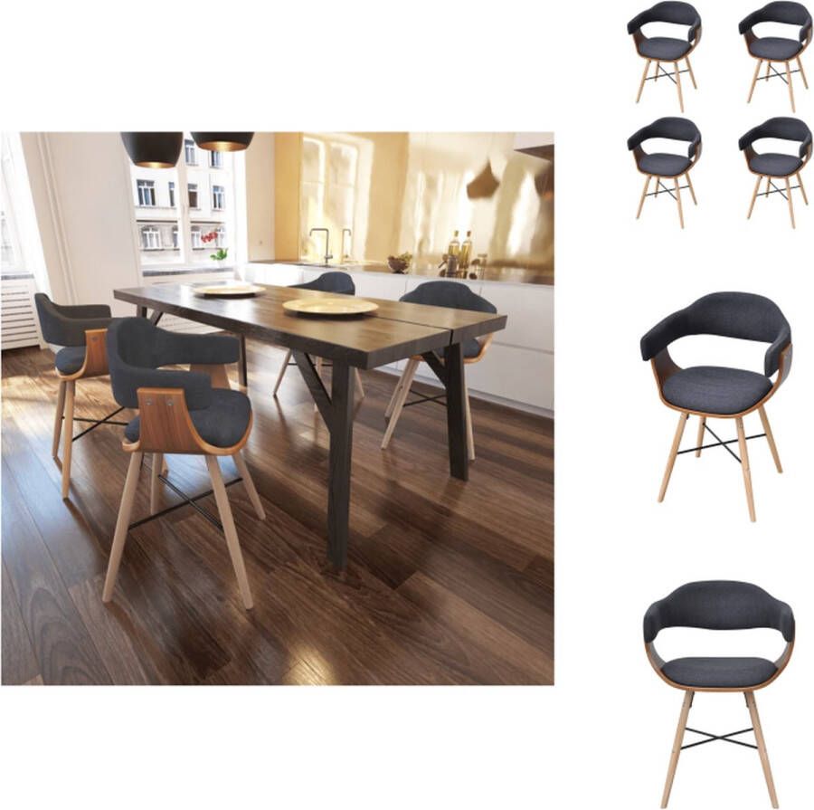 VidaXL Eetkamerstoel Eetkamerstoelen Keukenstoelen Keukenstoel Eetkamerstoelen 4 st gebogen hout en stof donkergrijs