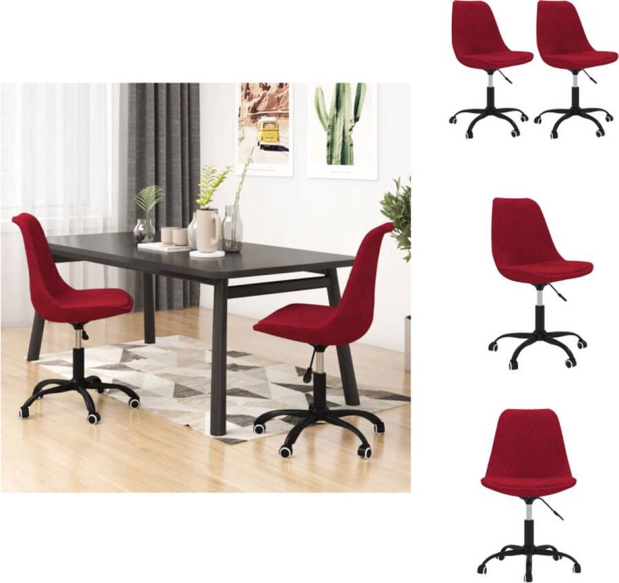 VidaXL Eetstoel Eetstoelen Keukenstoel Stoel Eetkamerstoelen draaibaar 2 st stof wijnrood