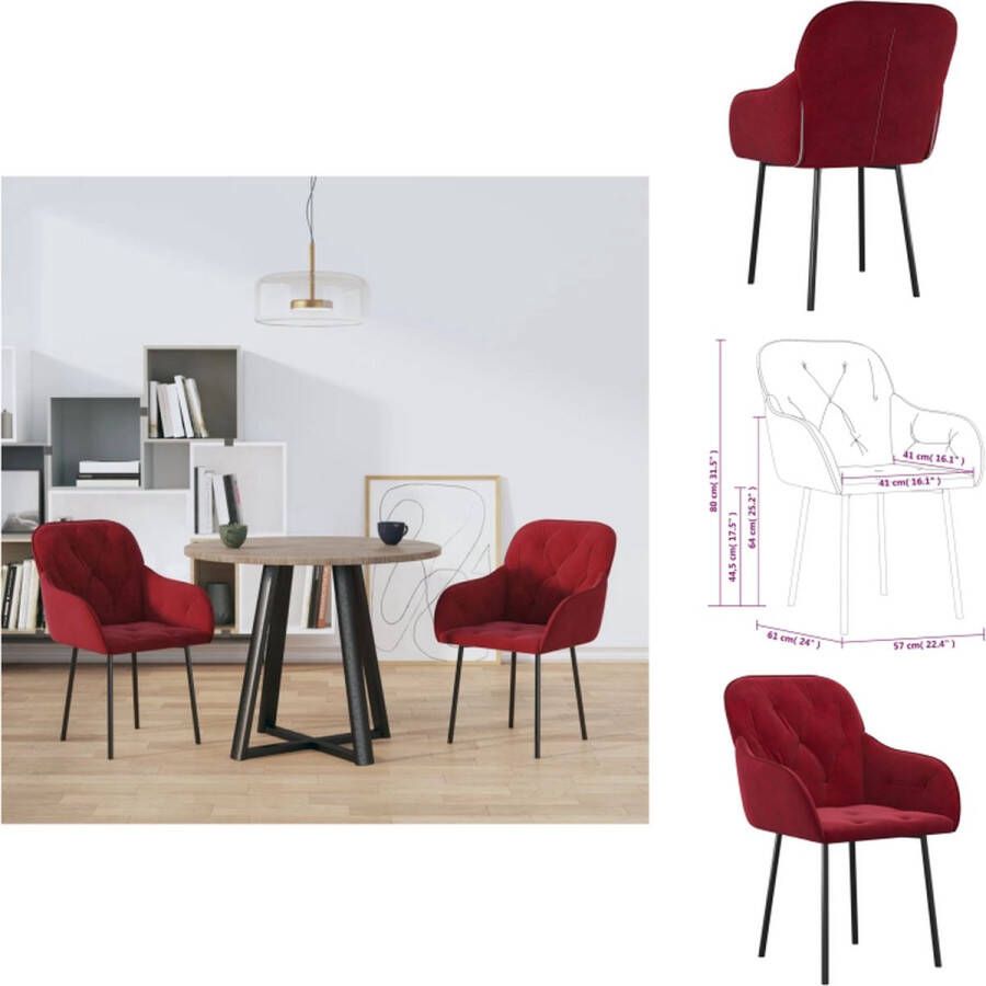VidaXL Eetkamerstoelen Wijnrood fluweel Stevig frame Comfortabel 57x61x80cm Eetkamerstoel