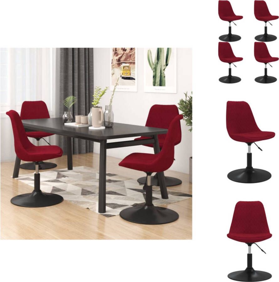 VidaXL Eetkamerstoel Eetkamerstoelen Eetstoel Stoel Eetkamerstoelen draaibaar 4 st fluweel wijnrood - Foto 2