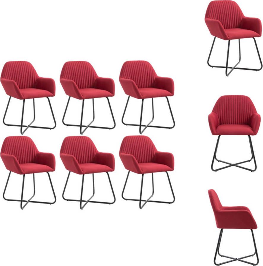 VidaXL Eetkamerstoelen Wijnrood Set van 6 61 x 61 x 84 cm Stof en gepoedercoat stalen poten Eetkamerstoel
