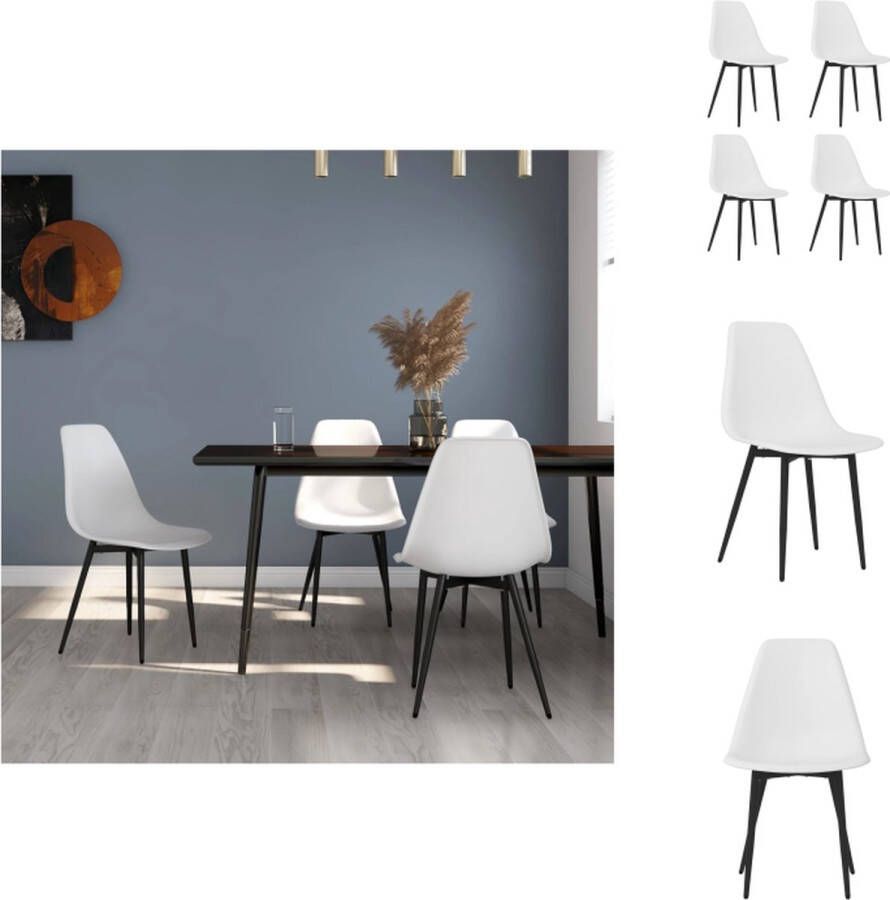 VidaXL Eetkamerstoelen Wit PP en gepoedercoat metaal 46 x 52 x 84 cm Ergonomisch gebogen rugleuning Eetkamerstoel - Foto 2