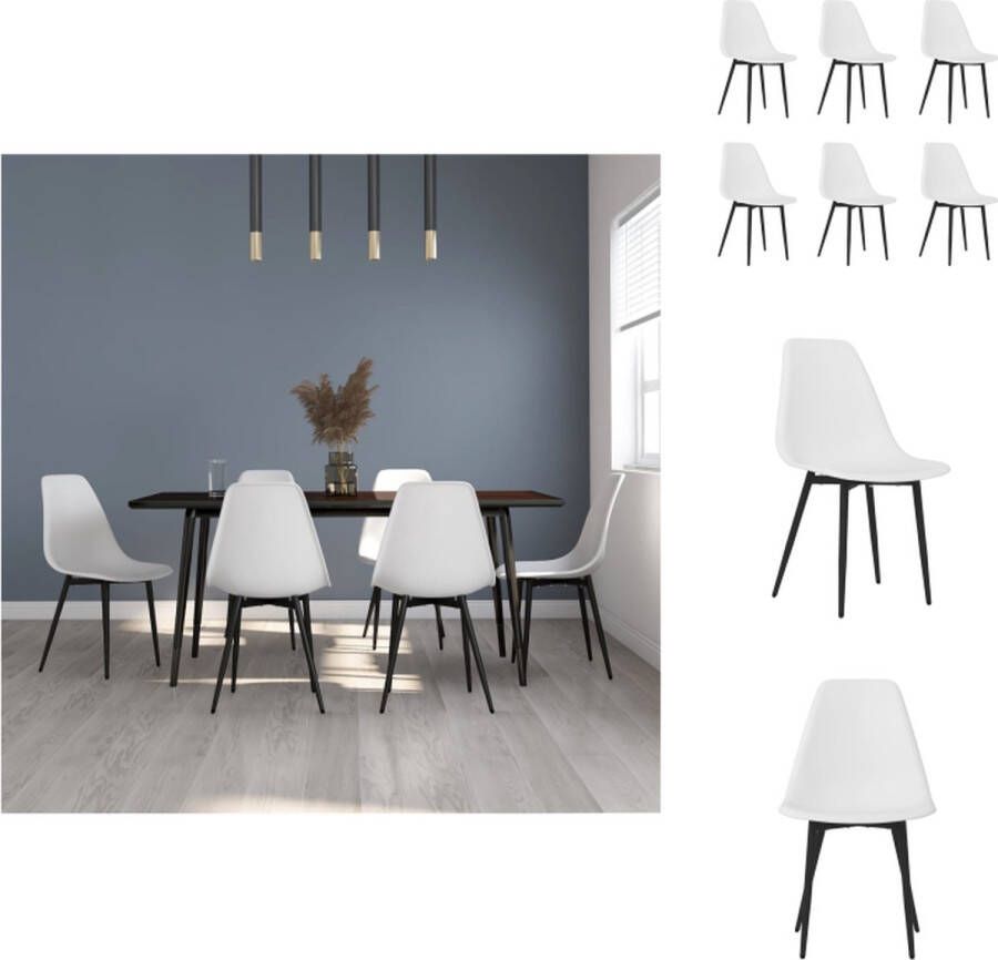 VidaXL Eetkamerstoelen Wit PP en gepoedercoat metaal 46x52x84 Ergonomisch gebogen rugleuning Eetkamerstoel - Foto 2