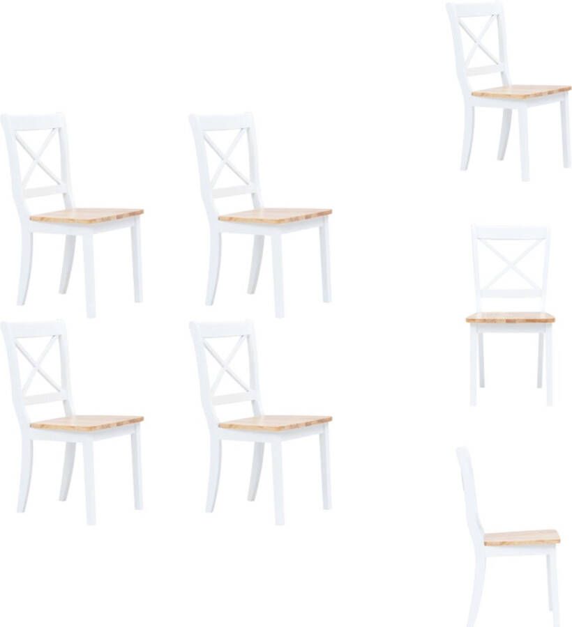 VidaXL Eetkamerstoel Eetkamerstoelen Dinerstoel Dinerstoelen Eetkamerstoelen 4 st massief rubberwood wit en lichthoutkleurig - Foto 2