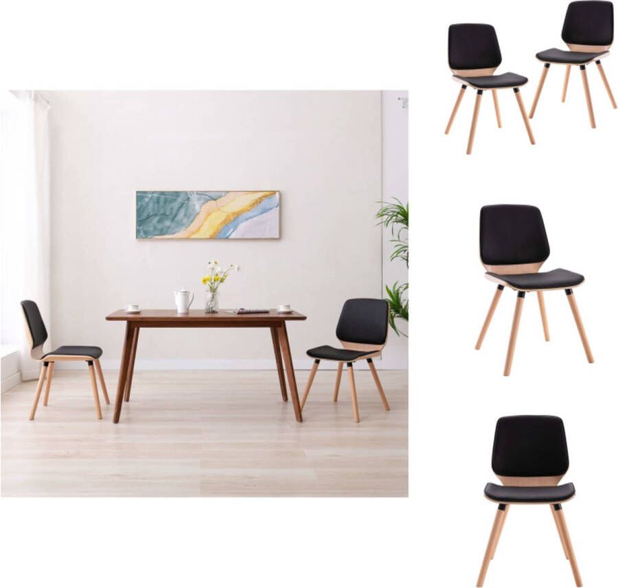 VidaXL Eetkamerstoelen Zwarte kunstleren bekleding Houten frame 48x62.5x85 cm Set van 2 Eetkamerstoel