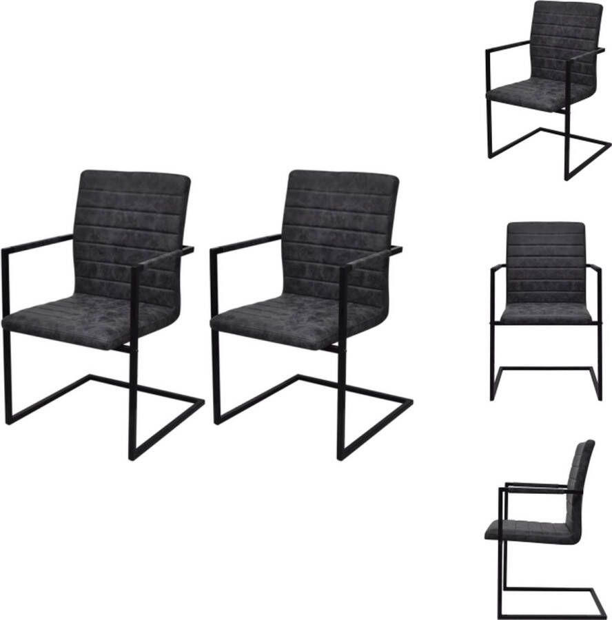 vidaXL Eetkamerstoelen Zwevend PU-kunstleer Zwart 53x61x88.2cm Set van 2 Eetkamerstoel