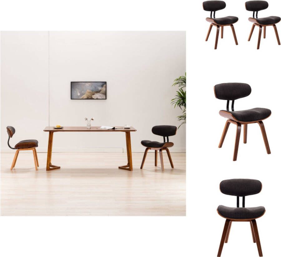 VidaXL Eetkamerstoel Eetkamerstoelen Bijzetstoel Bijzetstoelen Eetkamerstoelen 2 st gebogen hout en stof grijs - Foto 2