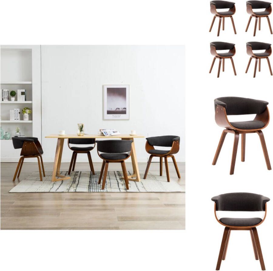 VidaXL Eetkamerstoel Eetkamerstoelen Bijzetstoel Bijzetstoelen Eetkamerstoelen 4 st gebogen hout en stof grijs - Foto 3