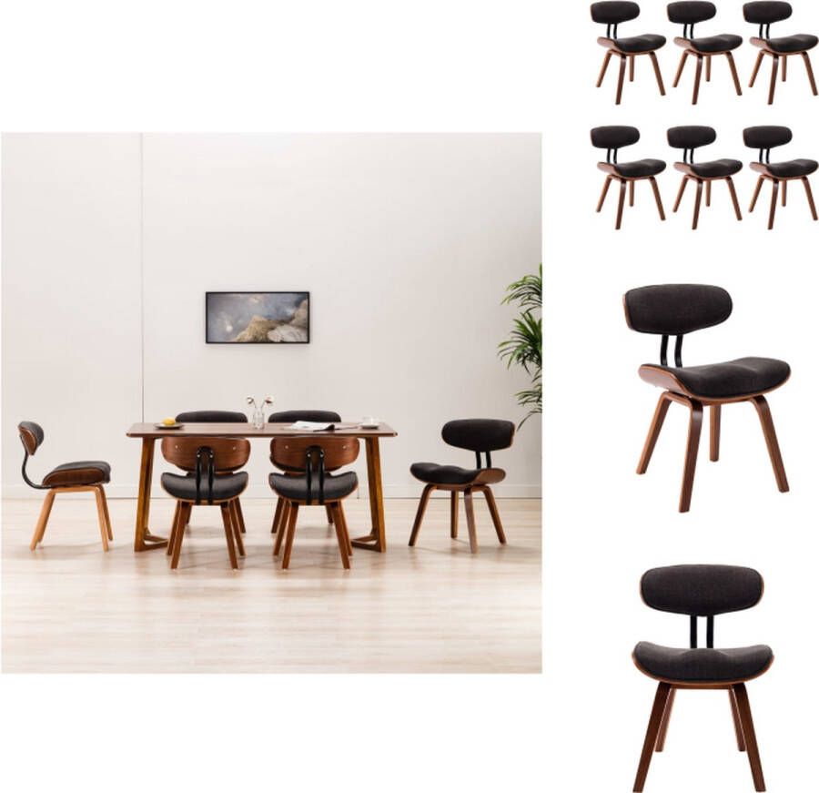 VidaXL Eetkamerstoel Eetkamerstoelen Bijzetstoel Bijzetstoelen Eetkamerstoelen 6 st gebogen hout en stof grijs