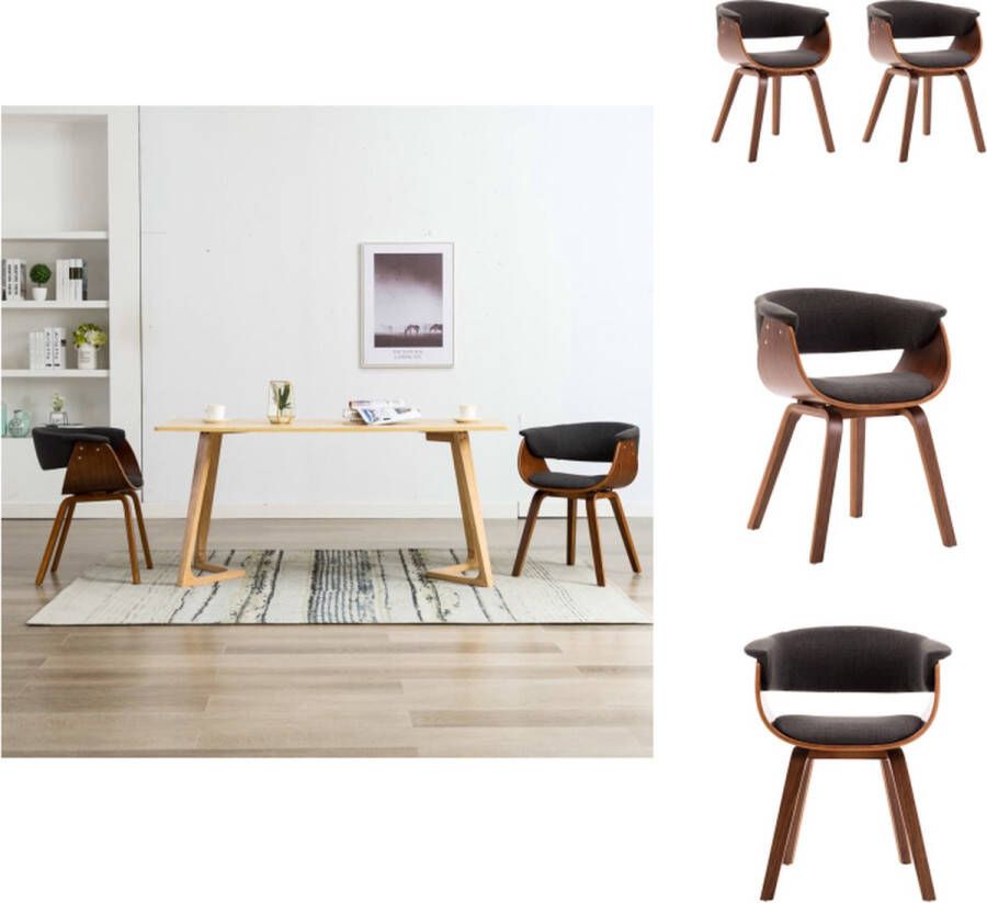 VidaXL Eetkamerstoel Eetkamerstoelen Bijzetstoel Bijzetstoelen Eetkamerstoelen 2 st gebogen hout en stof grijs - Foto 4