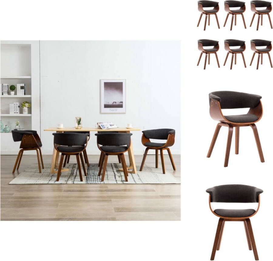 VidaXL Eetkamerstoel Eetkamerstoelen Bijzetstoel Bijzetstoelen Eetkamerstoelen 6 st gebogen hout en stof grijs - Foto 2