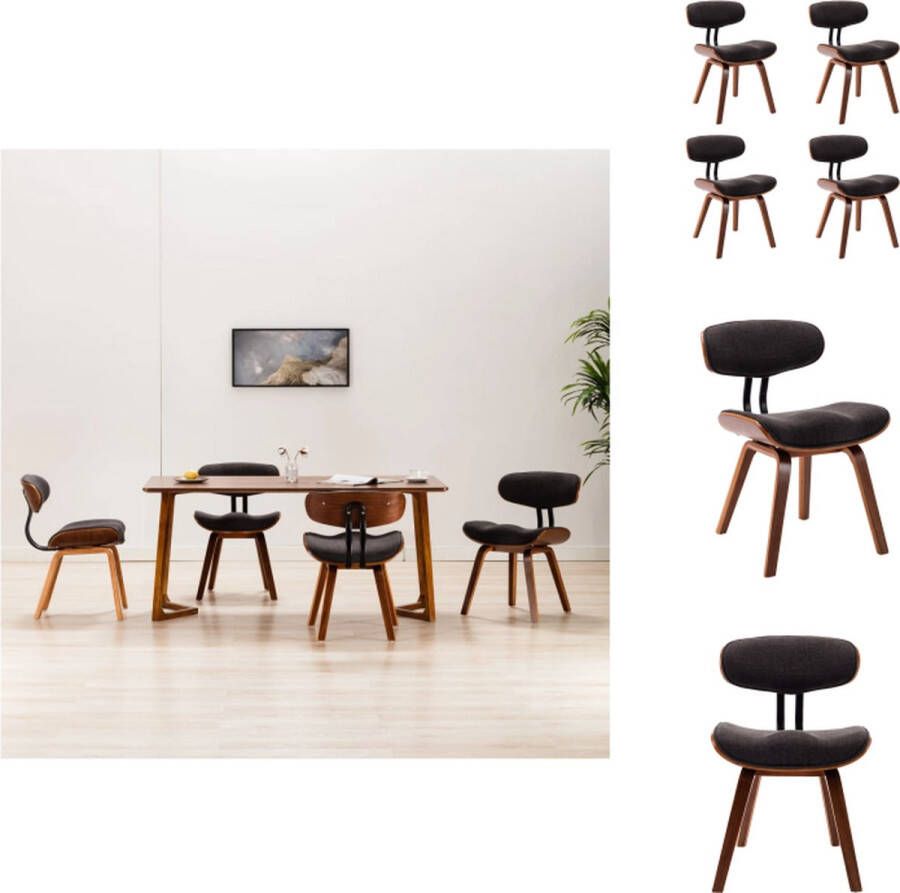 VidaXL Eetkamerstoel Eetkamerstoelen Bijzetstoel Bijzetstoelen Eetkamerstoelen 4 st gebogen hout en stof grijs