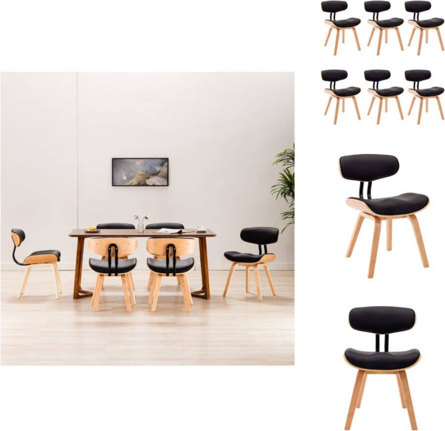 VidaXL Eetkamerstoel Eetkamerstoelen Bijzetstoel Bijzetstoelen Eetkamerstoelen 6 st gebogen hout en kunstleer zwart