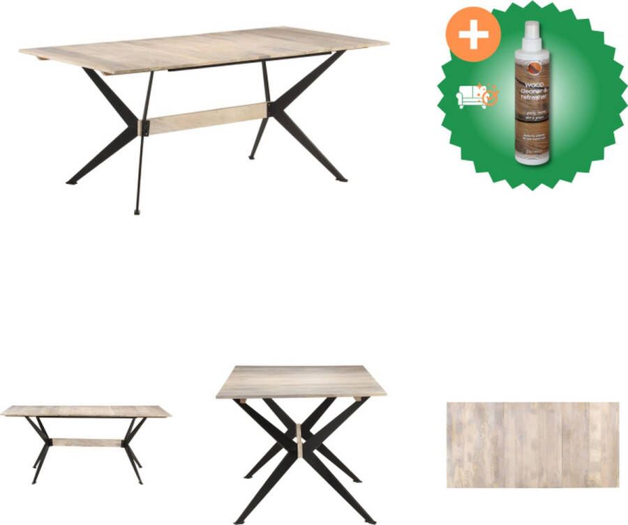 VidaXL Eetkamertafel Mangohout 180 x 90 x 76 cm Industrieel Tafel Inclusief Houtreiniger en verfrisser