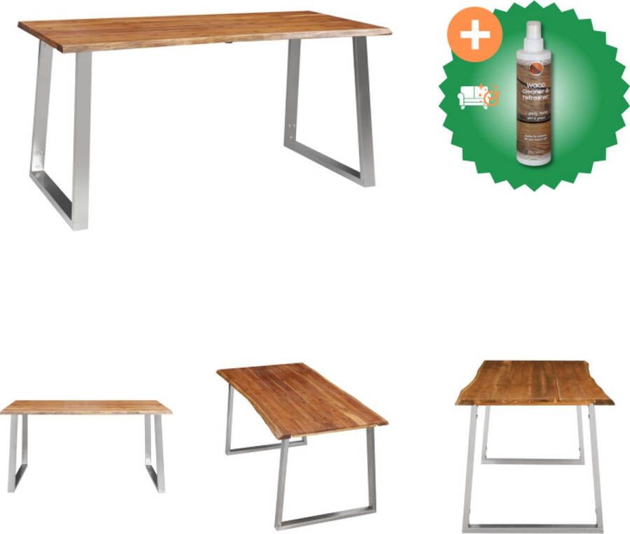 VidaXL Eetkamertafel Massief Acaciahout 160 x 80 x 75 cm Industriële stijl Tafel Inclusief Houtreiniger en verfrisser